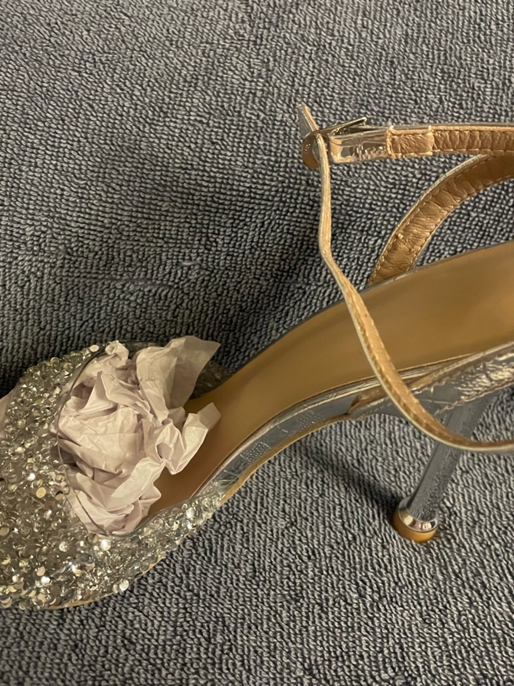 Gold Crystal Embellished Women's Ankle-Strap Heel